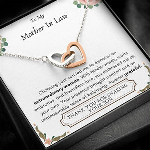 Lurve™ Mother In Law - Extraordinary Woman, Grateful Interlocking Hearts Necklace