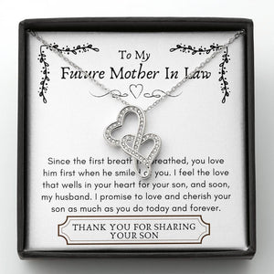 Lurve™ Future Mother In Law - First Breath, Cherish Your Son Double Hearts Necklace