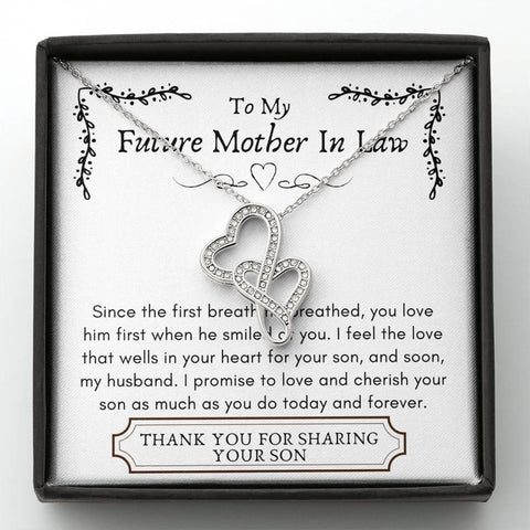 Lurve™ Future Mother In Law - First Breath, Cherish Your Son Double Hearts Necklace