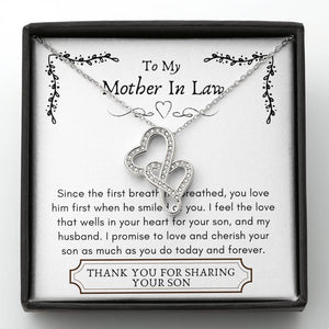 Lurve™ Mother In Law - First Breath, Cherish Your Son Double Hearts Necklace