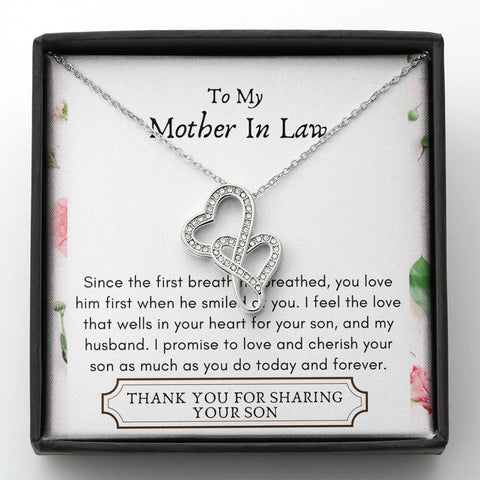 Lurve™ Mother In Law - First Breath, Cherish Your Son Double Hearts Necklace