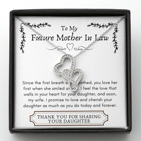 Lurve™ Future Mother In Law - First Breath, Cherish Your Daughter Double Hearts Necklace