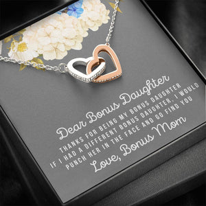 Lurve™ Thanks My Bonus Daughter, Love Bonus Mom Interlocking Hearts Necklace