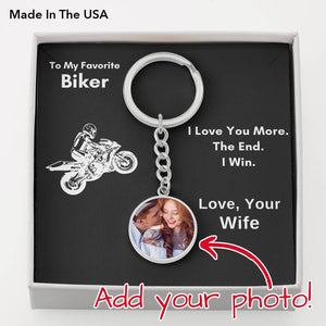 Lurve™ Personalized Photo Biker - Love You More Circle Keychain